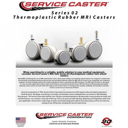 Service Caster 2.375 Inch MRI Safe Casters, 10mm Threaded Stem, Set of 4, 4PK SCC-TS02S60-TPR-GRY-M10X22-MRI-4